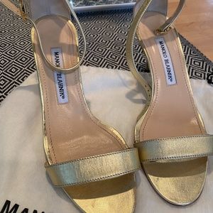 Manolo Blahnik Gold Ankle Strap Heels